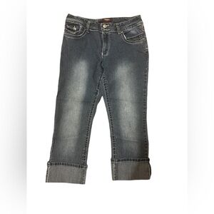 Women’s Angels cropped blue jeans with embellished pockets, size 10